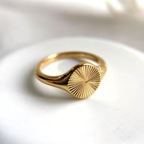 Signet sun ring, waterproof celestial ring, sunburst ring.