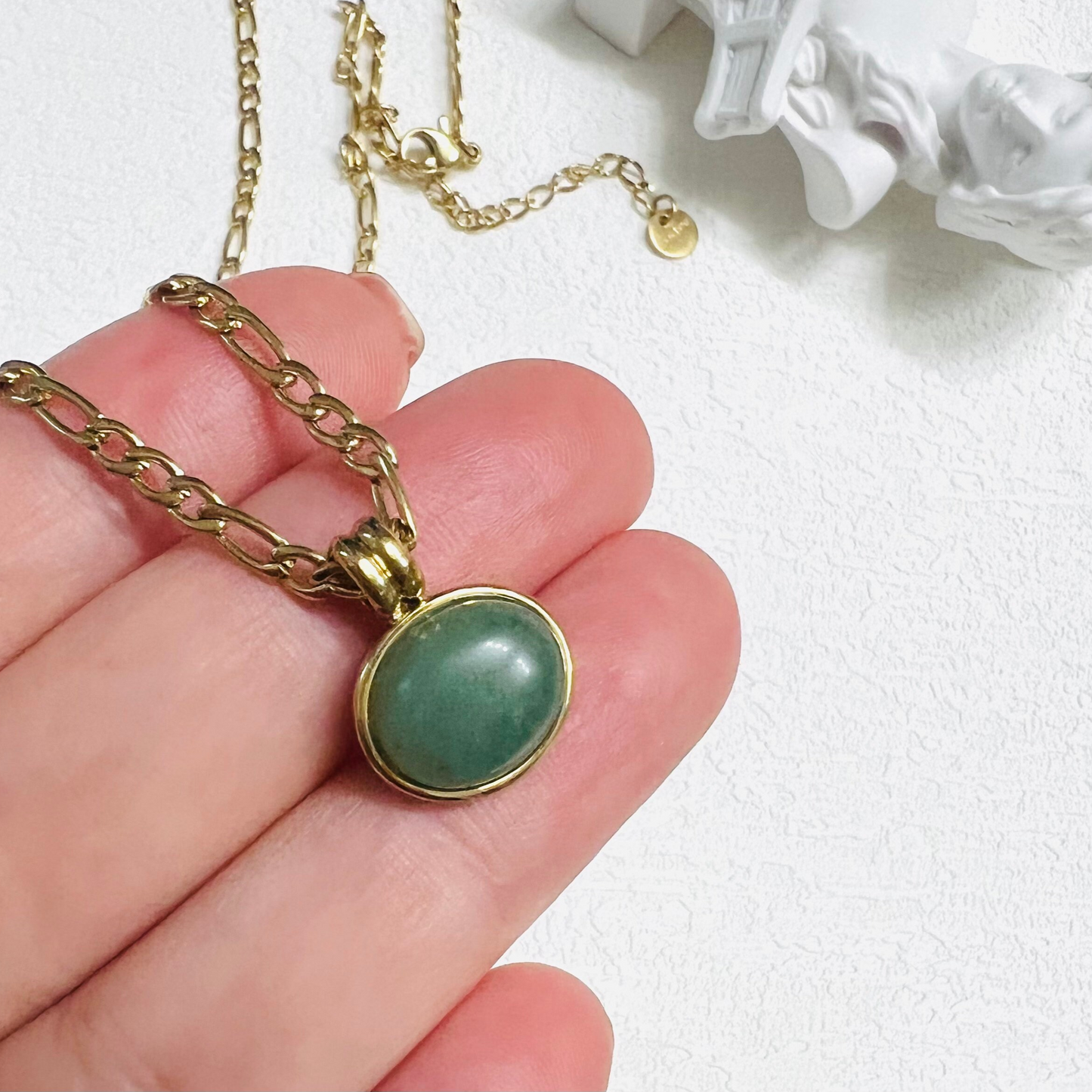 Aventurine necklace, Malay jade necklace, waterproof necklace, green stone necklace.