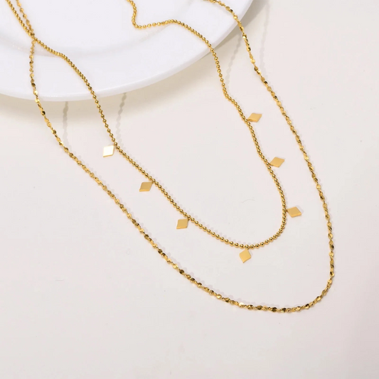 Layered necklace set, waterproof gold double strap necklace, stacking necklace.