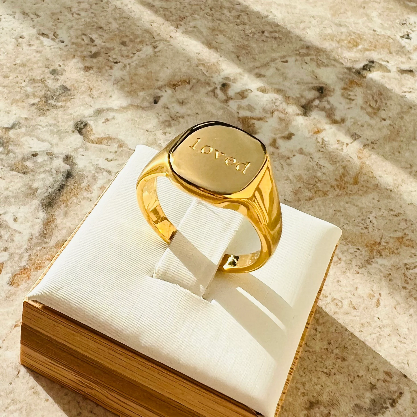 Signet ring, waterproof chunky ring, gold engraved ring.