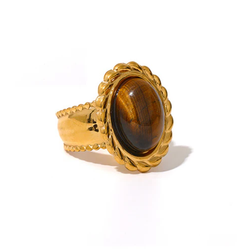 Tiger Eye ring, Cats eye ring, 18K PVD Gold non tarnish ring, open adjustable Waterproof ring.