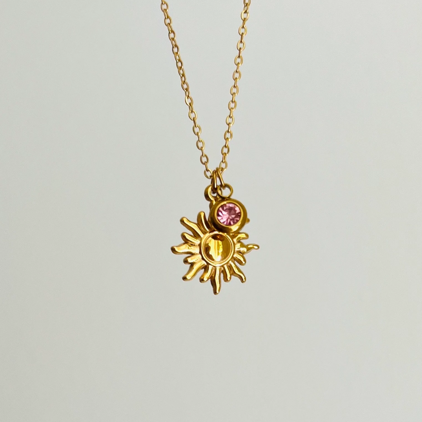 Sun necklace, waterproof gold celestial necklace.