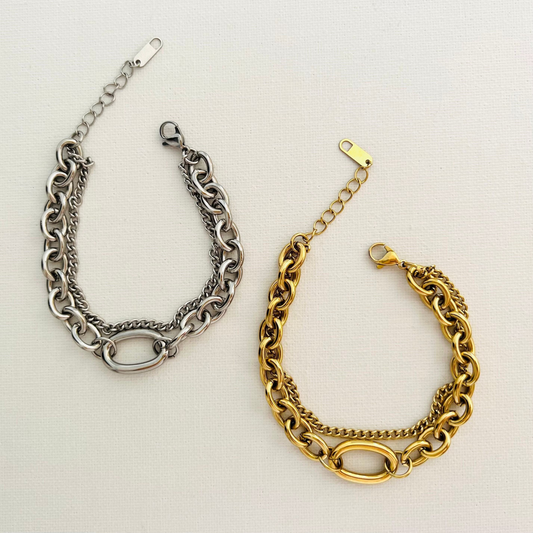 Chunky gold bracelet, waterproof chain bracelet, bracelet set, stacking bracelet.