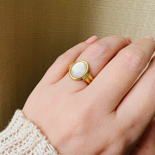 Mother of pearl ring, chunky gold ring, waterproof chunky ring.