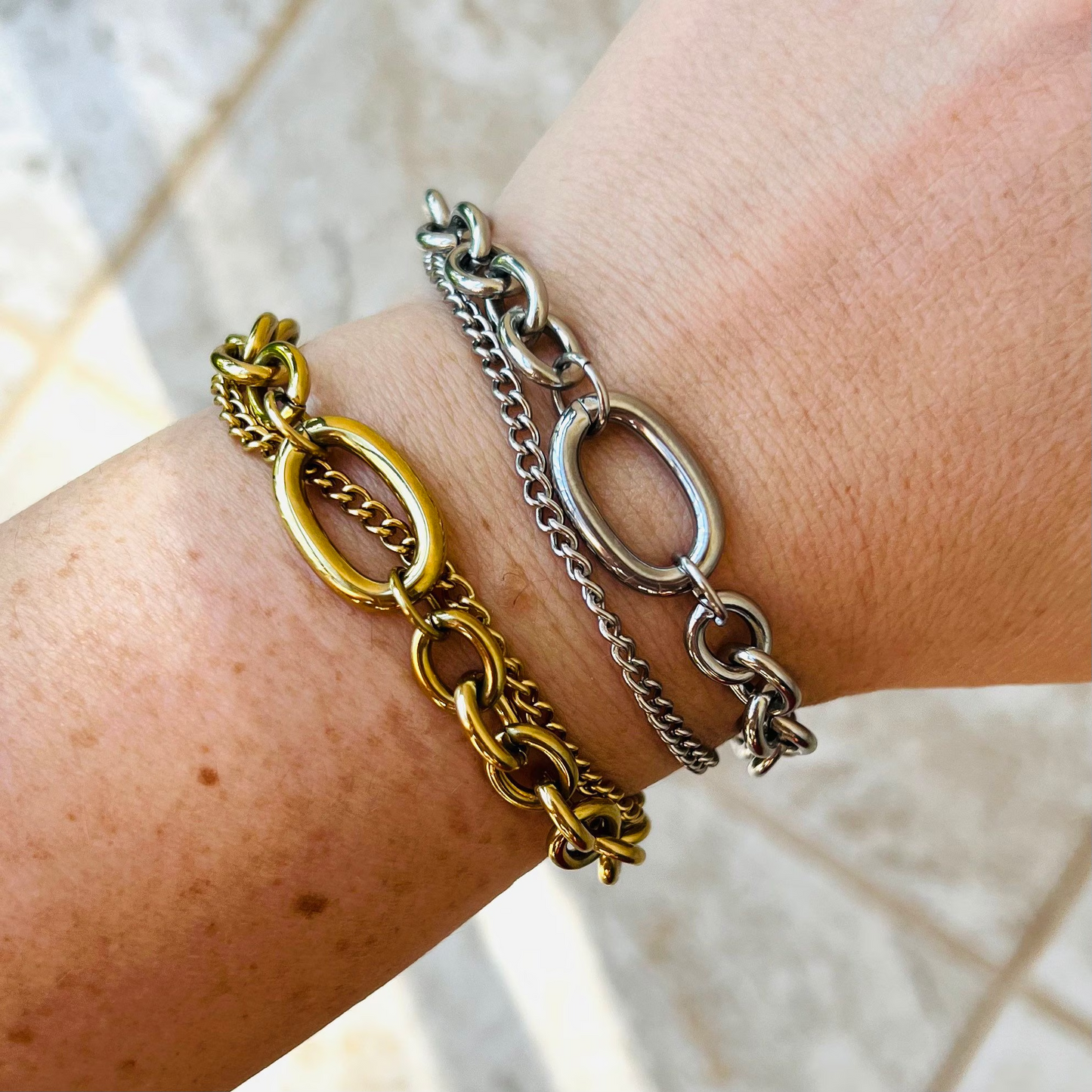 Chunky gold bracelet, waterproof chain bracelet, bracelet set, stacking bracelet.