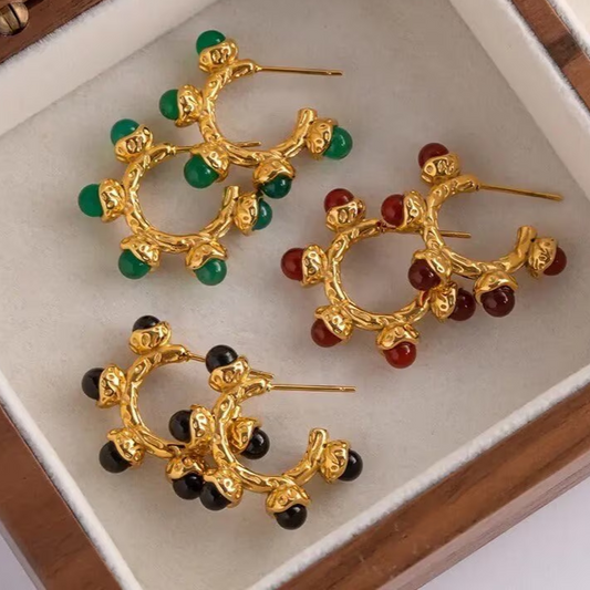 Green, red and black earrings options, waterproof earrings, vintage earrings.
