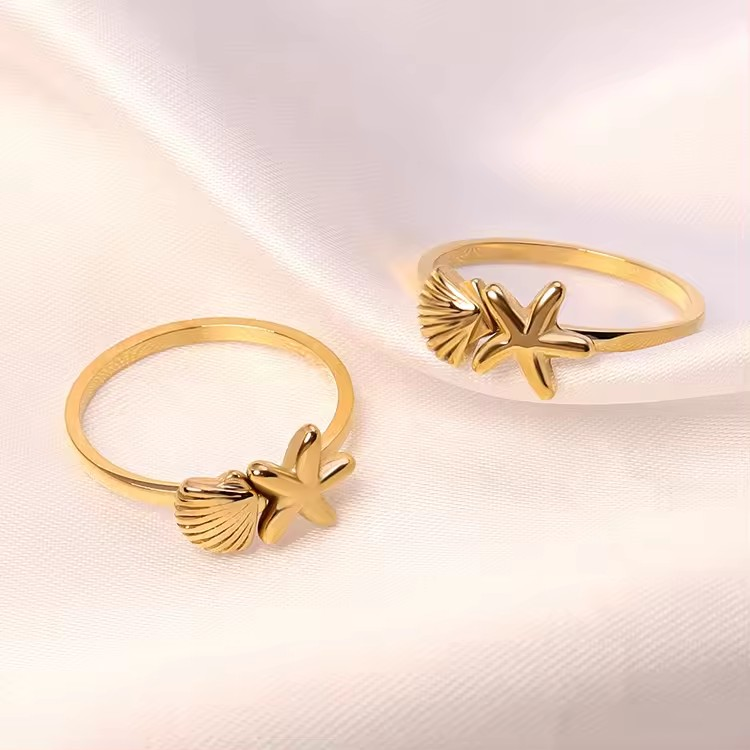 Mermaid ring, Tarnish free ring, sea ring, Waterproof ring, starfish ring, seashell ring.