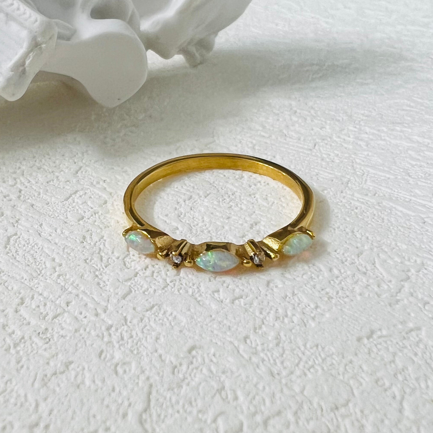 Dainty opal ring, waterproof ring, non tarnish antique opal ring style.