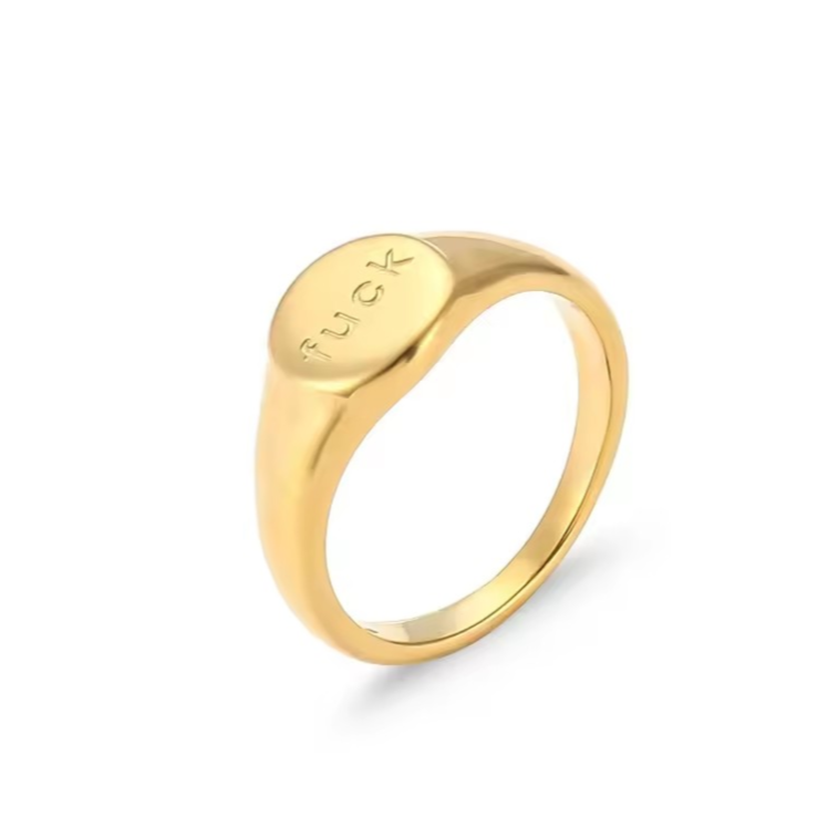 Fuck off ring, tarnish Free ring, waterproof ring, 18k PVD Gold Fuck ring, divorce rings.