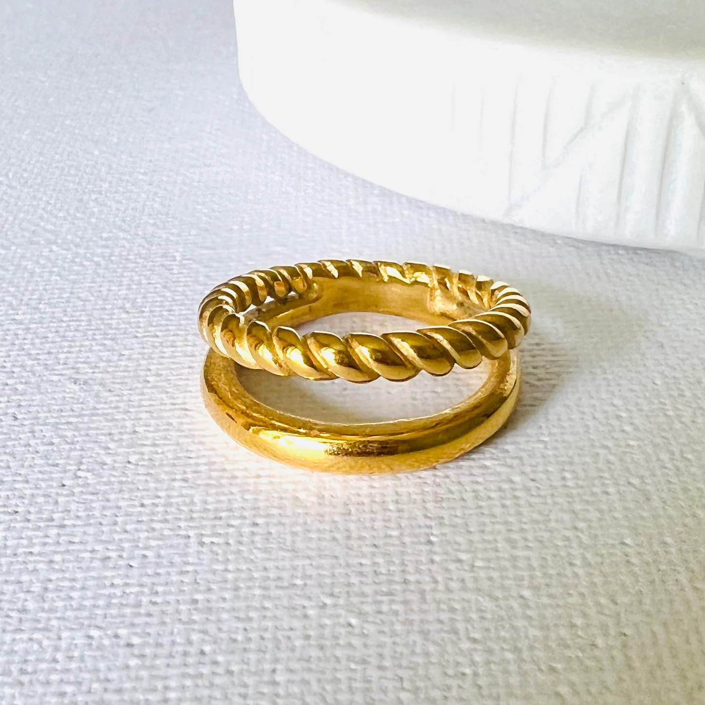 Double band ring, waterproof ring, non tarnish ring, simple modern two bands ring.