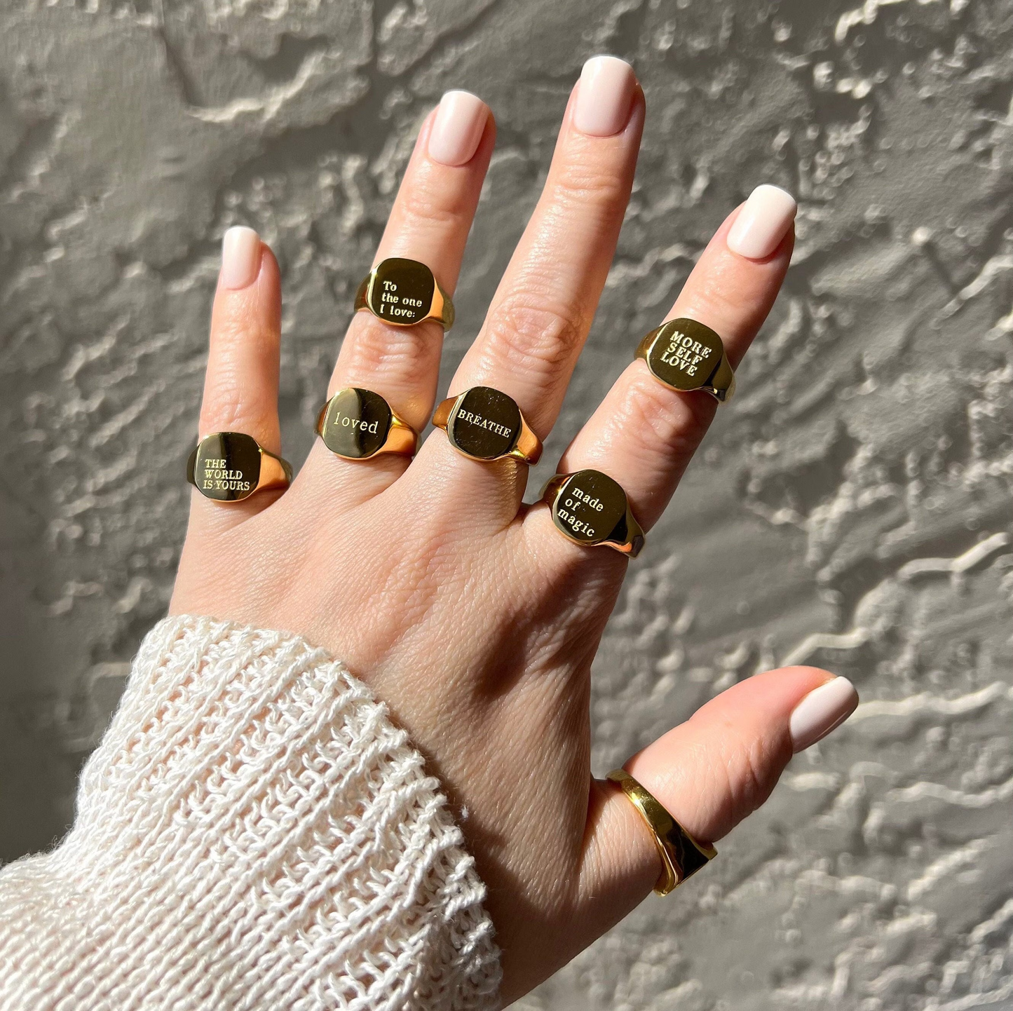 Signet ring, waterproof chunky ring, gold engraved ring.