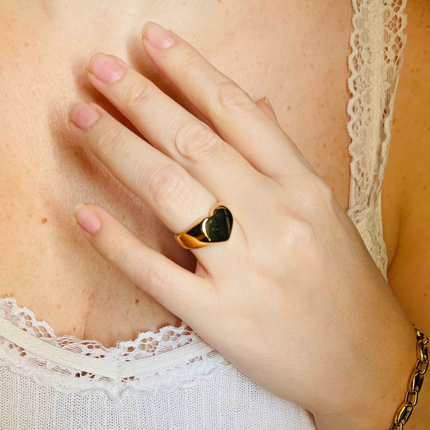 Gold heart ring, waterproof ring, chunky statement ring, non tarnish ring, 18K pvd gold chunky ring.