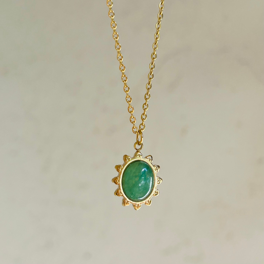 Malay jade necklace, waterproof necklace, non tarnish green stone necklace.