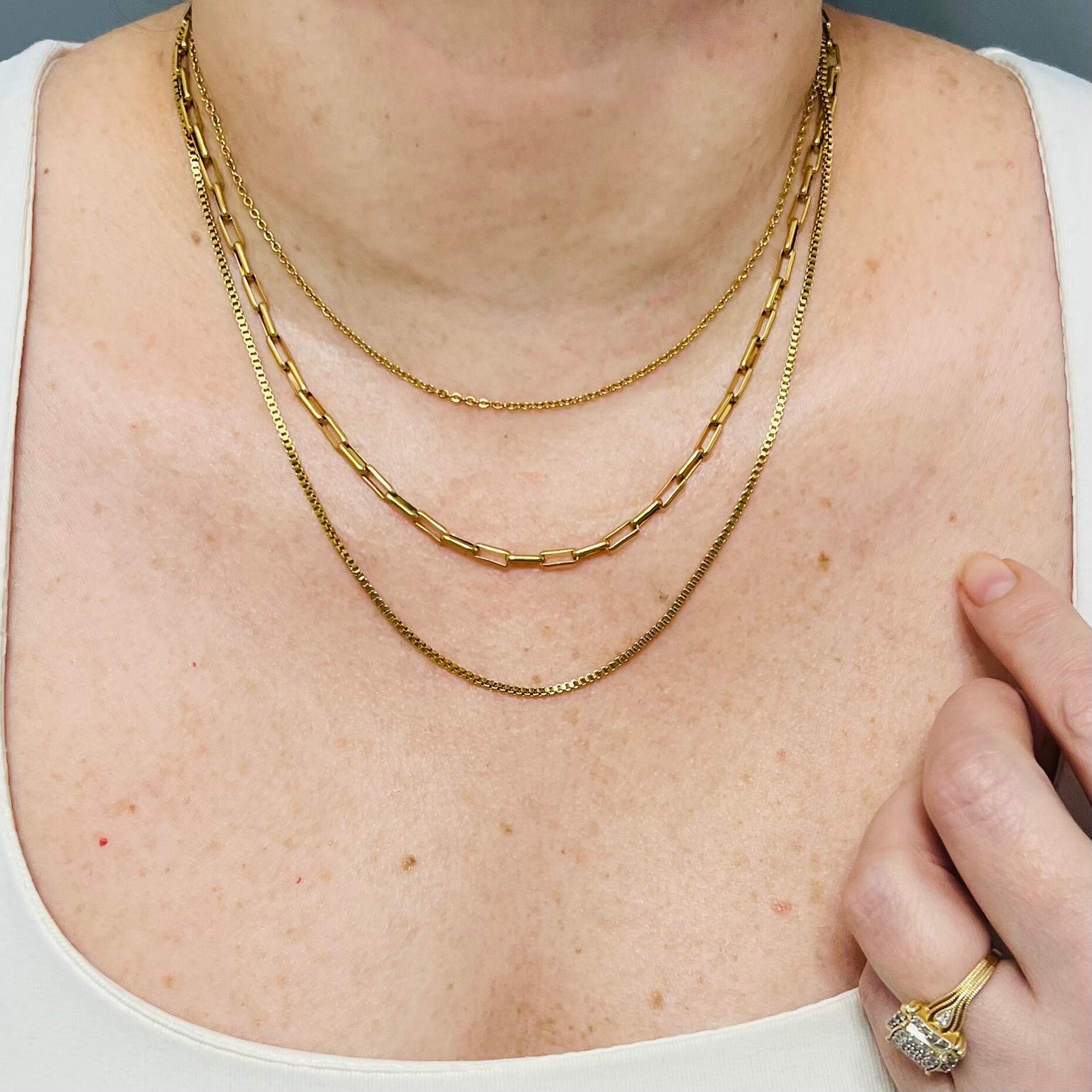 Layered necklace set, waterproof gold 3 strand necklace, stacking necklace.