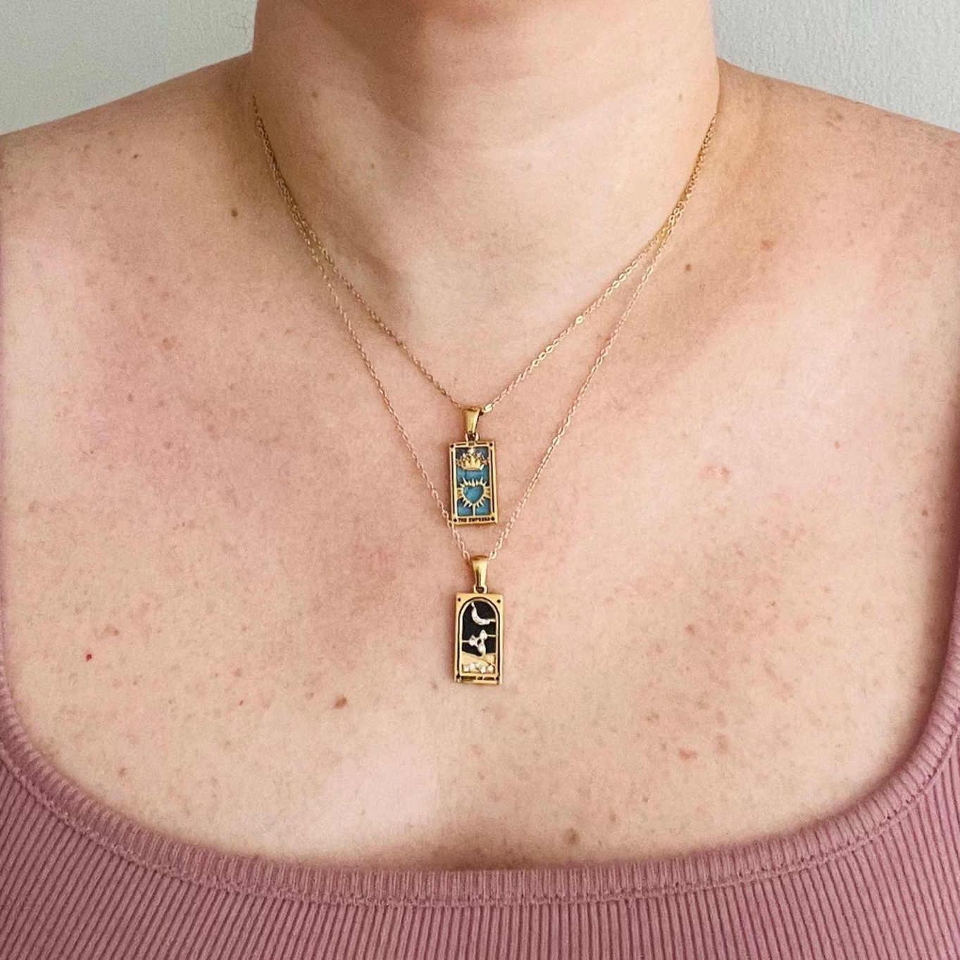 Astrology necklace, waterproof tarot card necklace, non tarnish necklace.