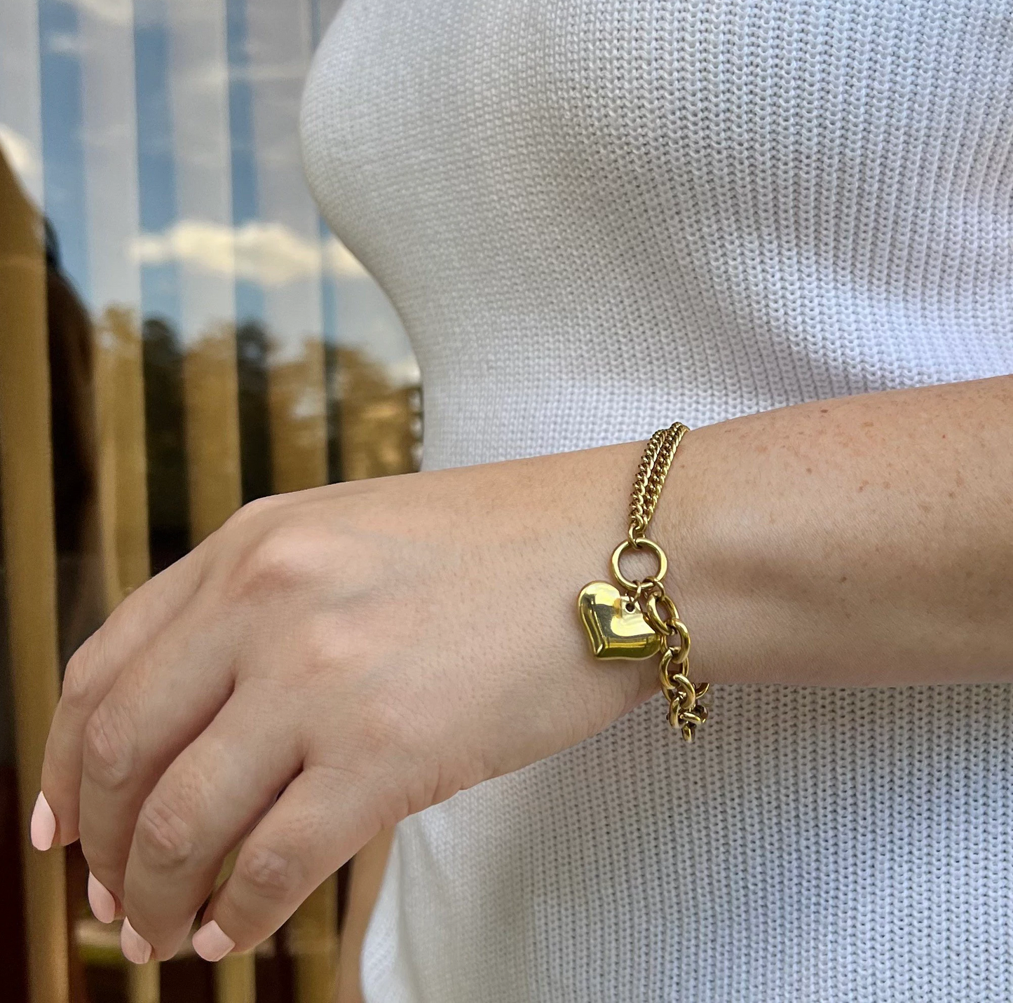 Chunky gold bracelet, waterproof heart chain bracelet.