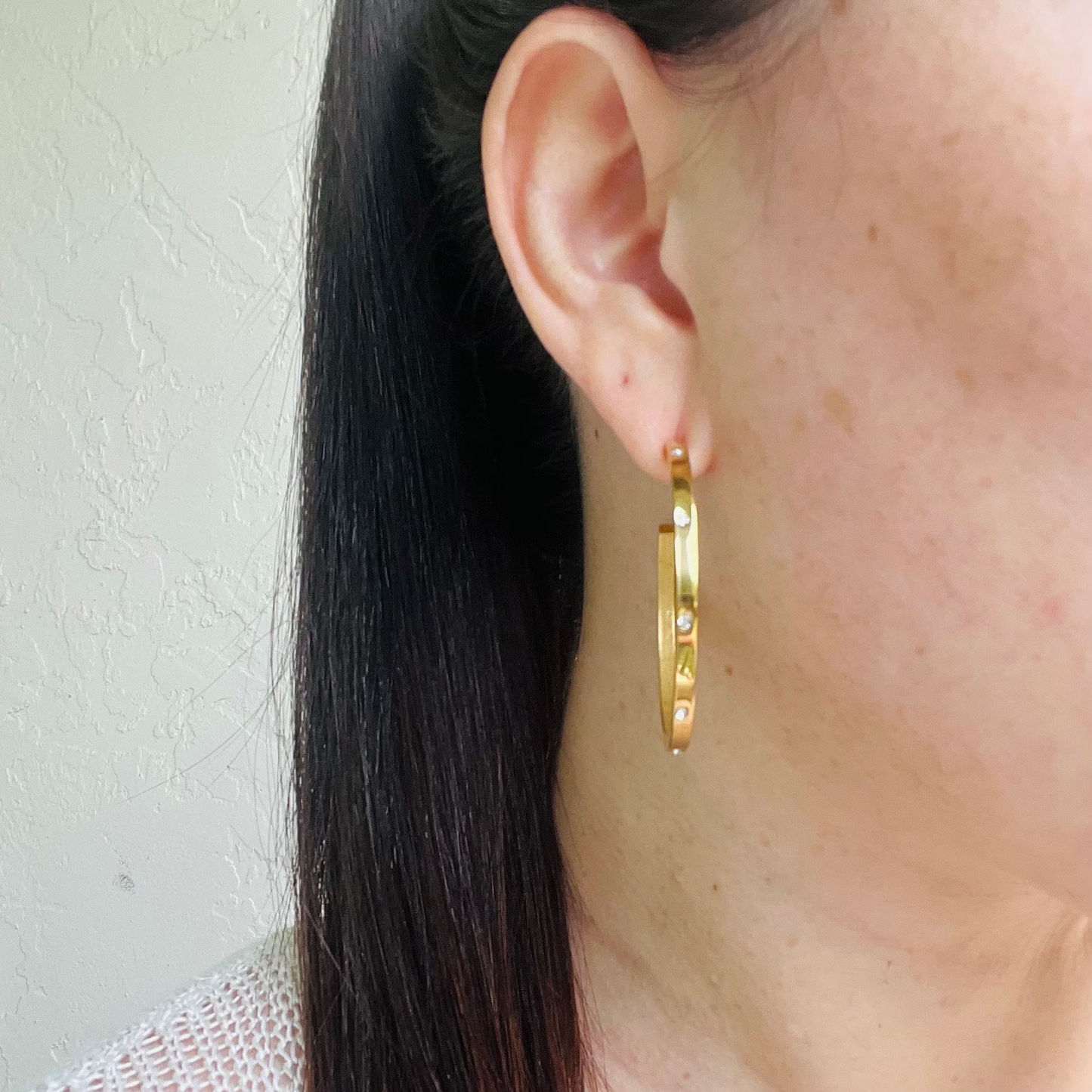 Thick hoop earrings, waterproof earrings, medium hoop earrings, chunky gold hoops.