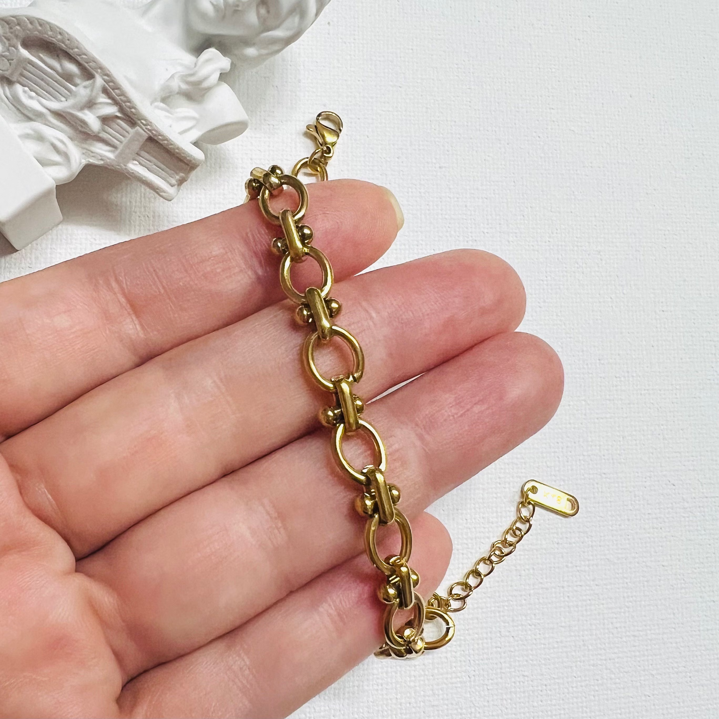 Chunky gold bracelet, waterproof chain bracelet, stacking bracelet.