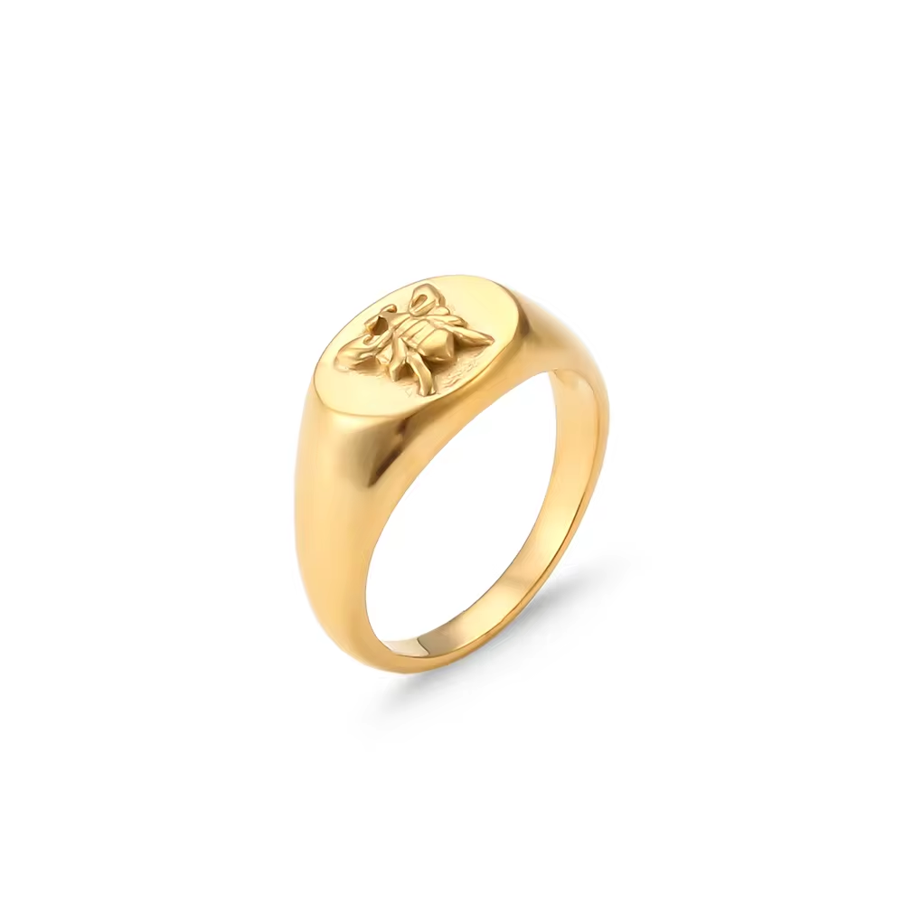 Bee ring, waterproof chunky ring, non tarnish signet ring.