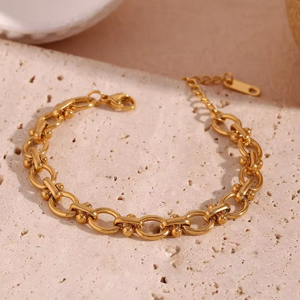 Chunky gold bracelet, waterproof chain bracelet, stacking bracelet.