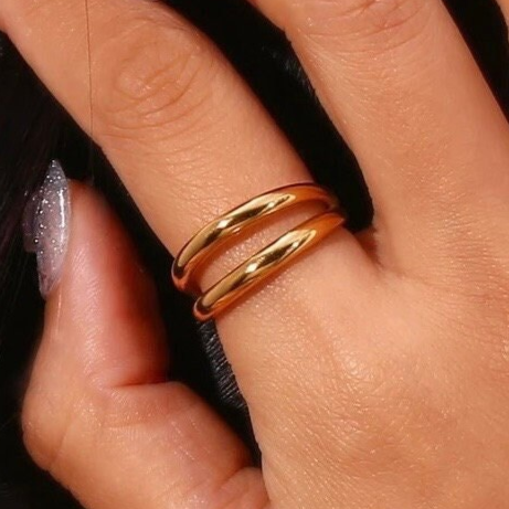 Double band ring, waterproof ring, non tarnish ring, simple modern two bands ring.