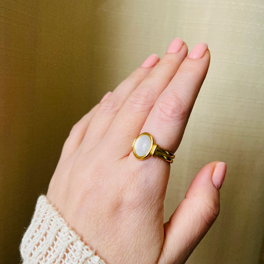 Mother of pearl ring, chunky gold ring, waterproof chunky ring.