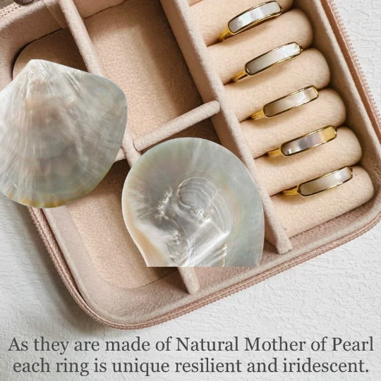 Mother of pearl ring, waterproof dainty shell ring.