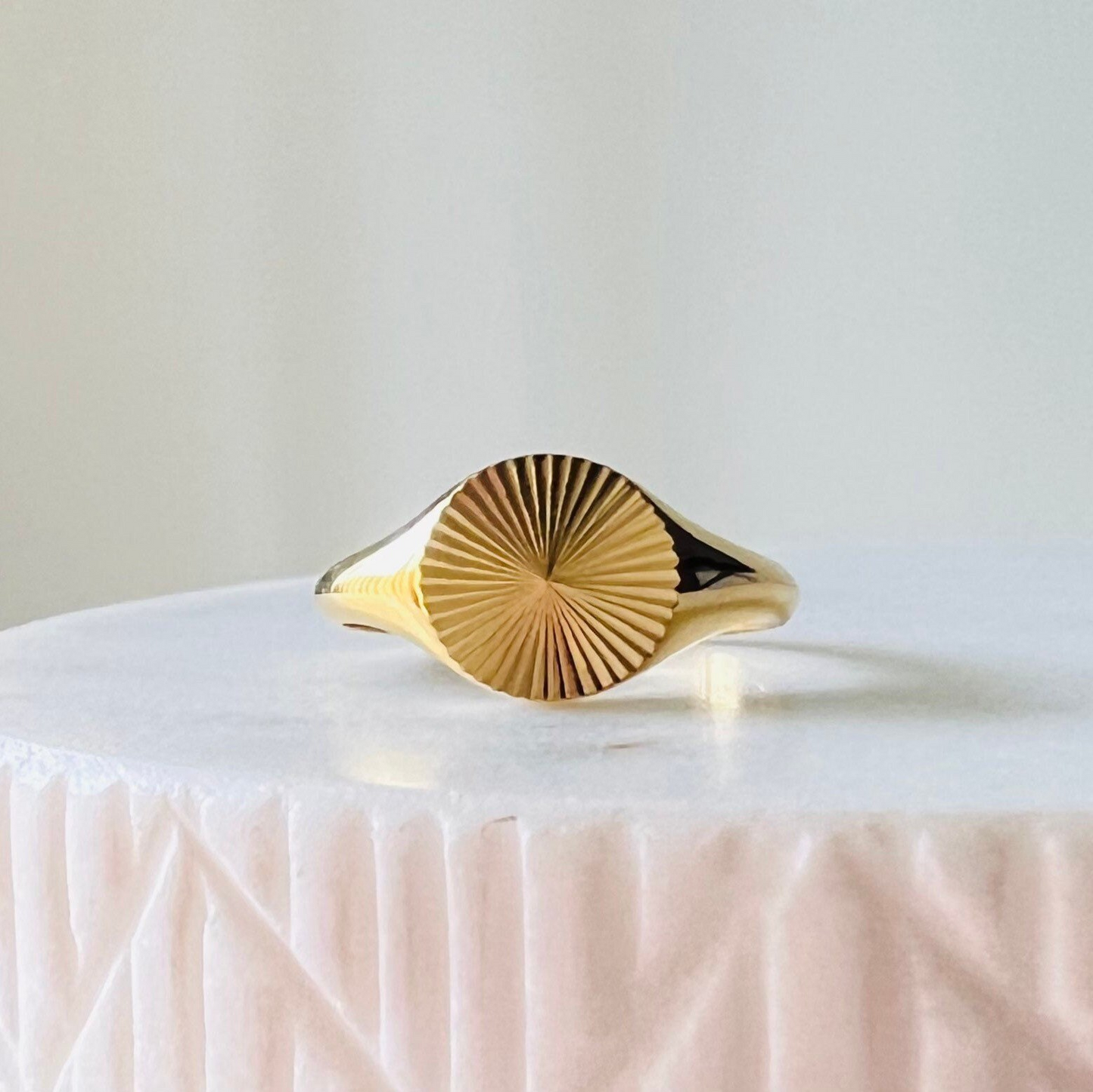 Signet sun ring, waterproof celestial ring, sunburst ring.