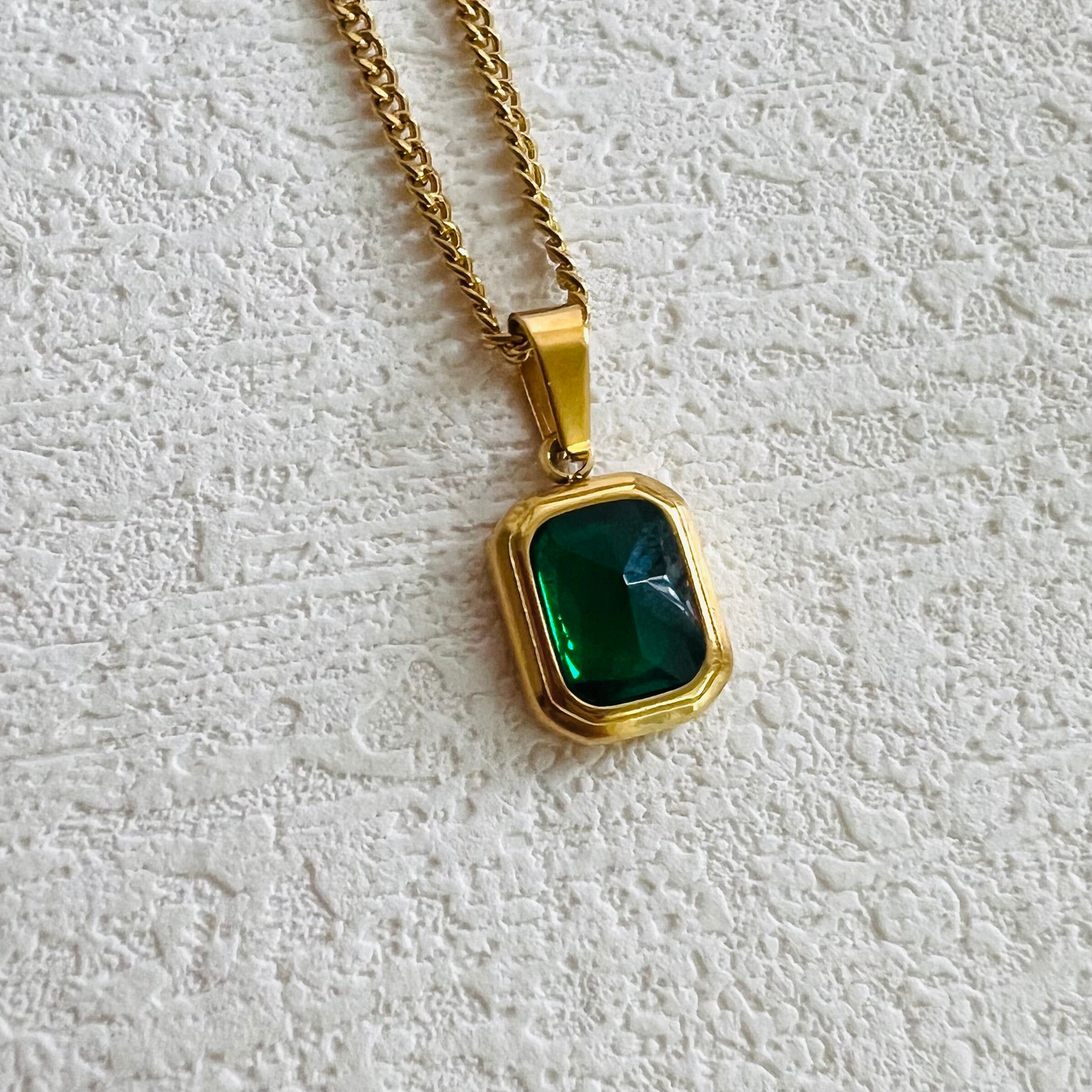 Emerald necklace, waterproof May birth stone necklace.