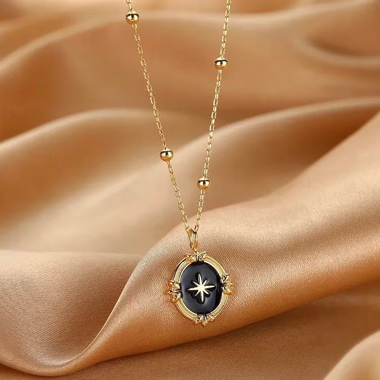 North Star Necklace, waterproof necklace, Victorian necklace inspired, black pendant necklace.