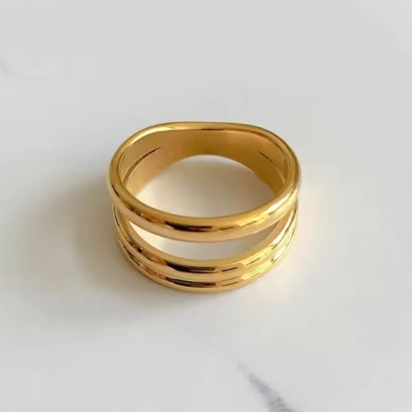 Double band ring, waterproof ring, non tarnish ring, simple modern two bands ring.