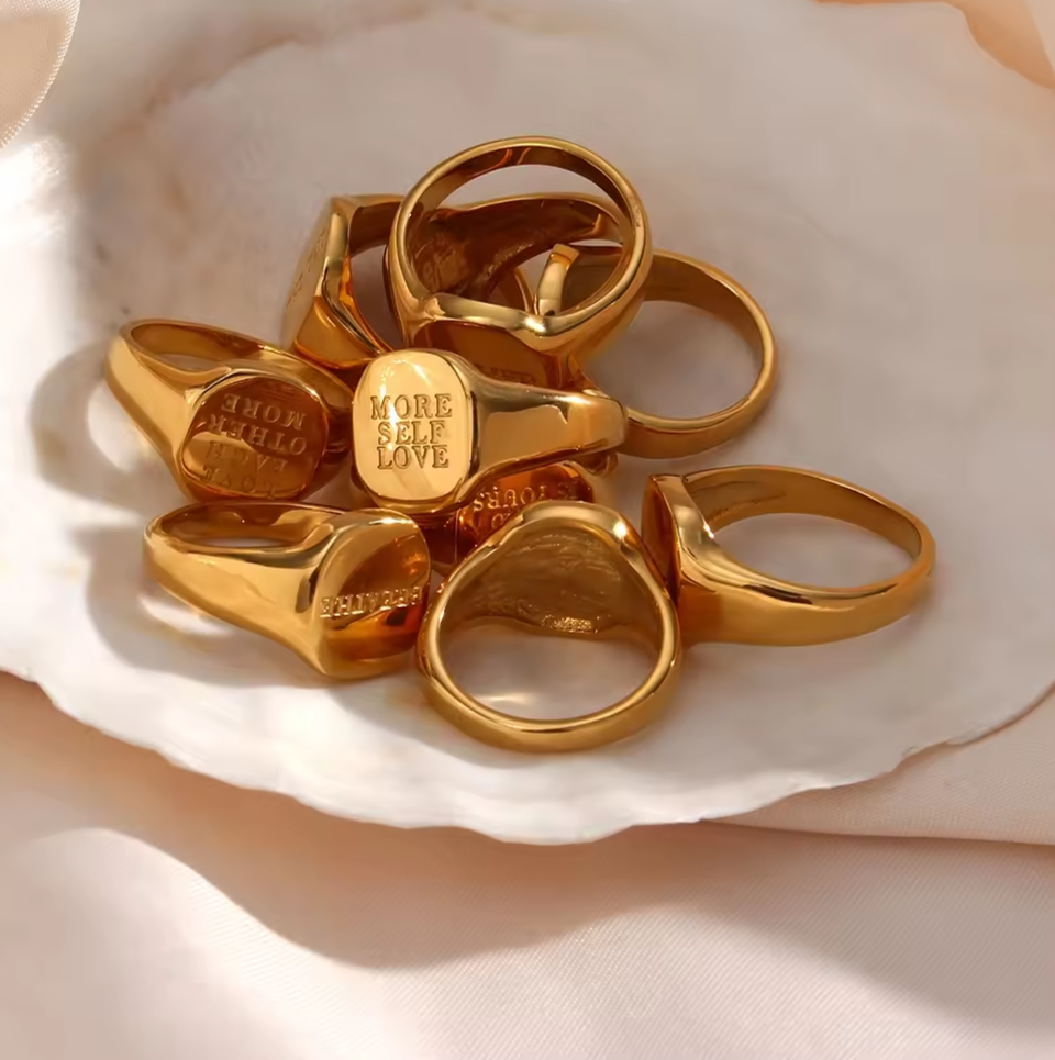 Signet ring, waterproof chunky ring, gold engraved ring.