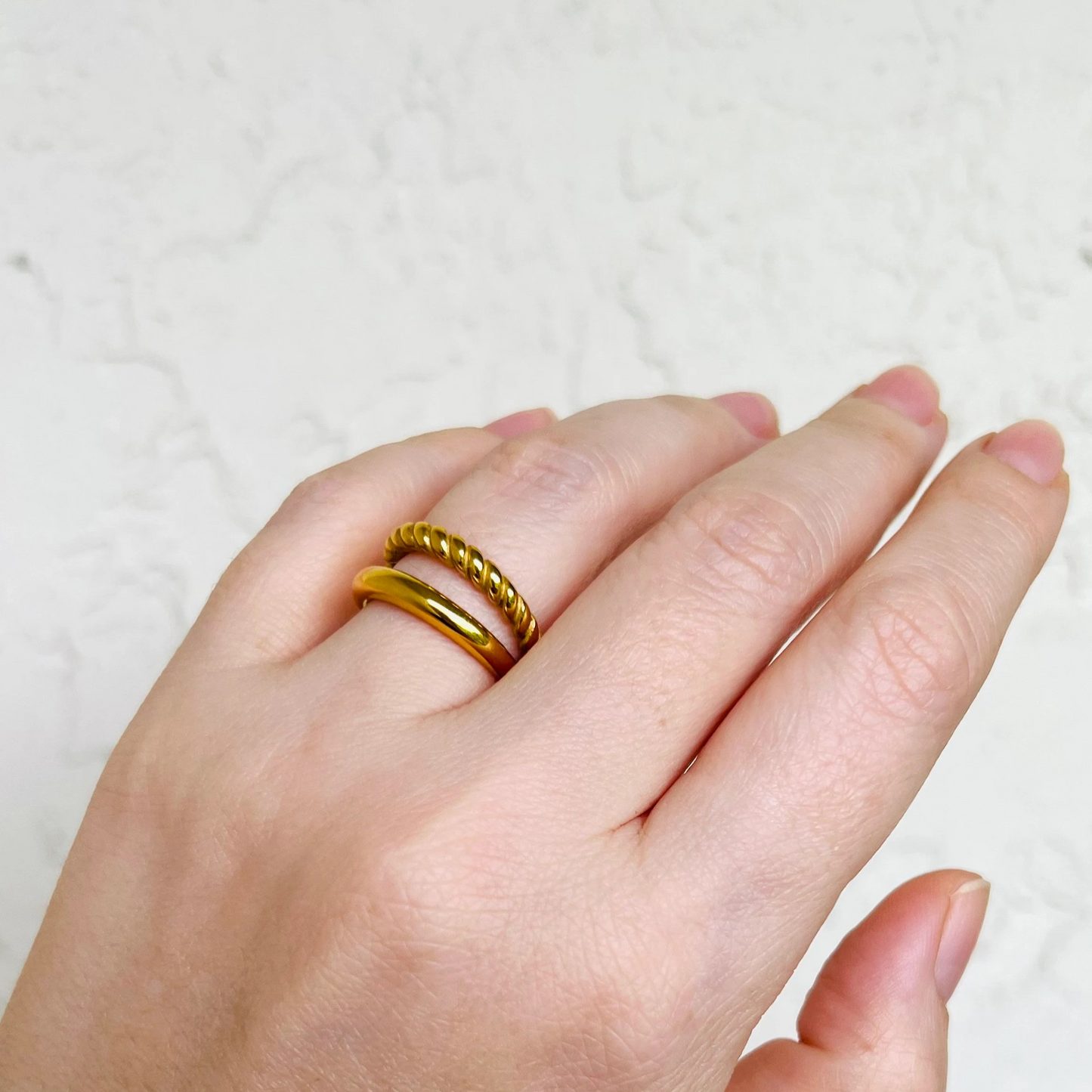 Double band ring, waterproof ring, non tarnish ring, simple modern two bands ring.