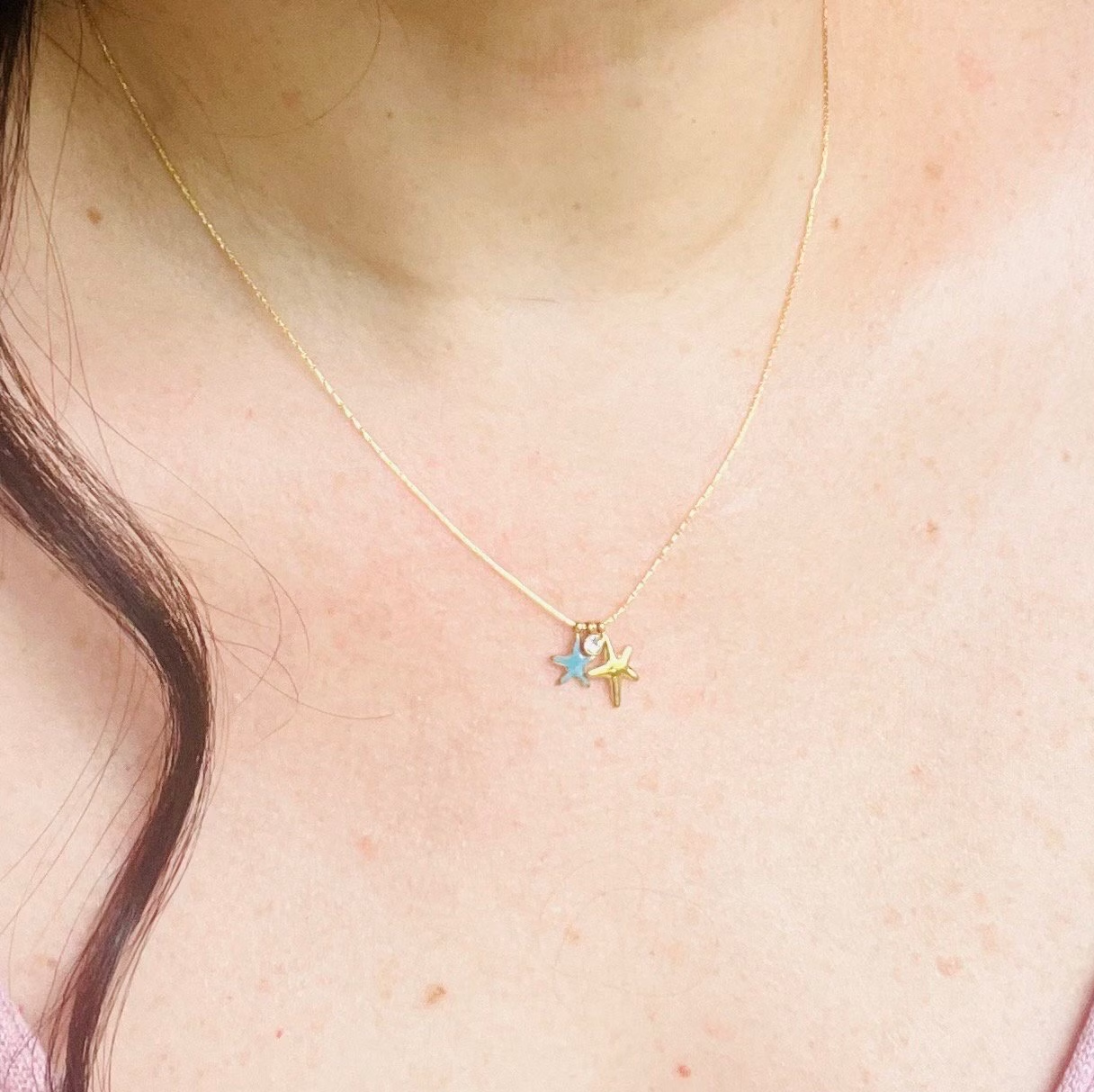 Starfish necklace, summer waterproof necklace, dainty gold beach necklace.