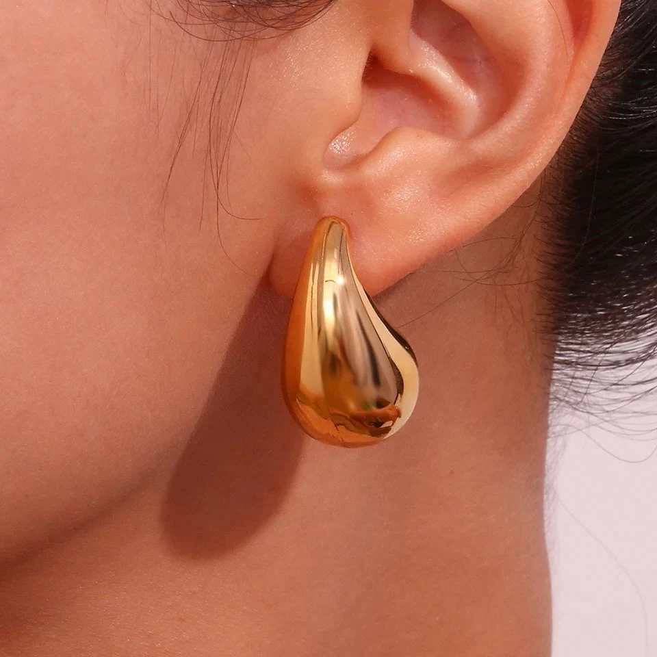 Gold chunky earrings, Waterproof teardrop earrings, silver dupes Bottega earrings.