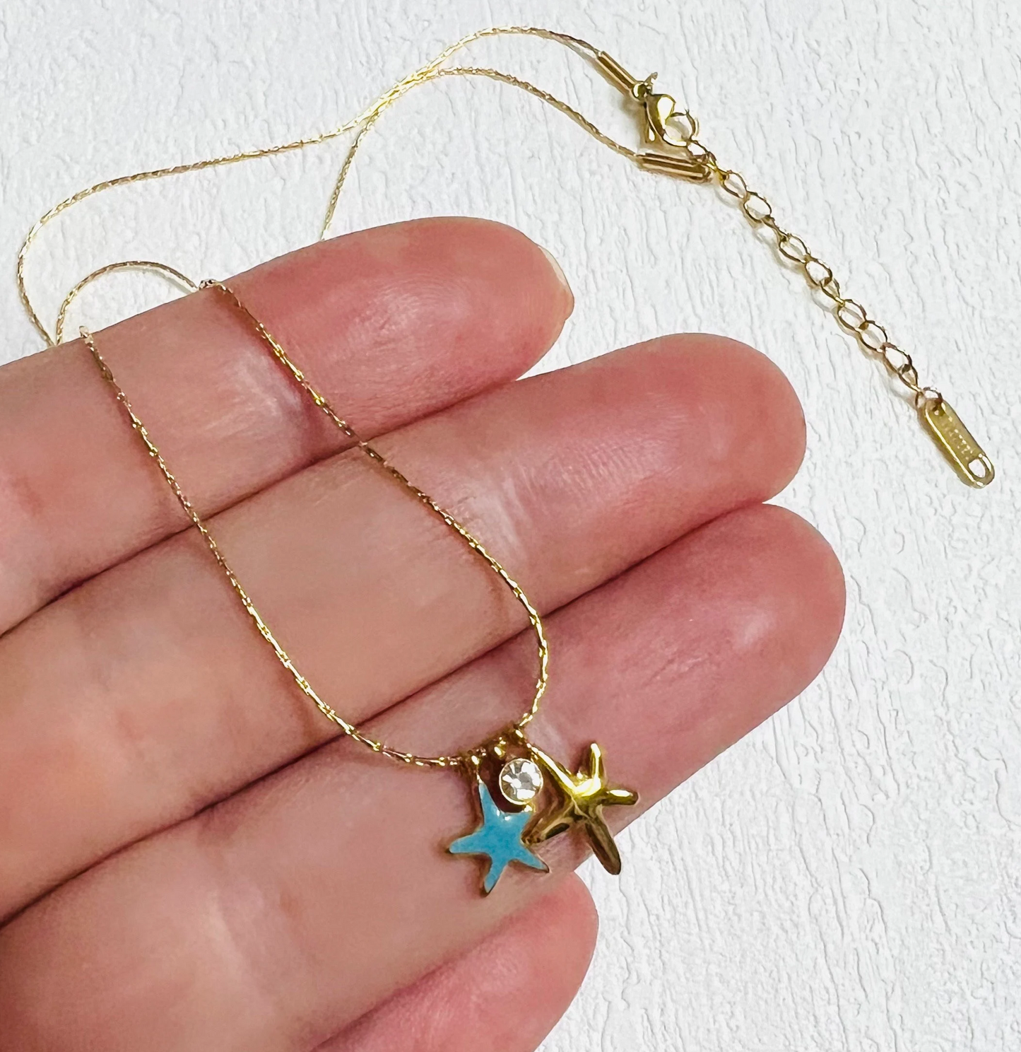 Starfish necklace, summer waterproof necklace, dainty gold beach necklace.