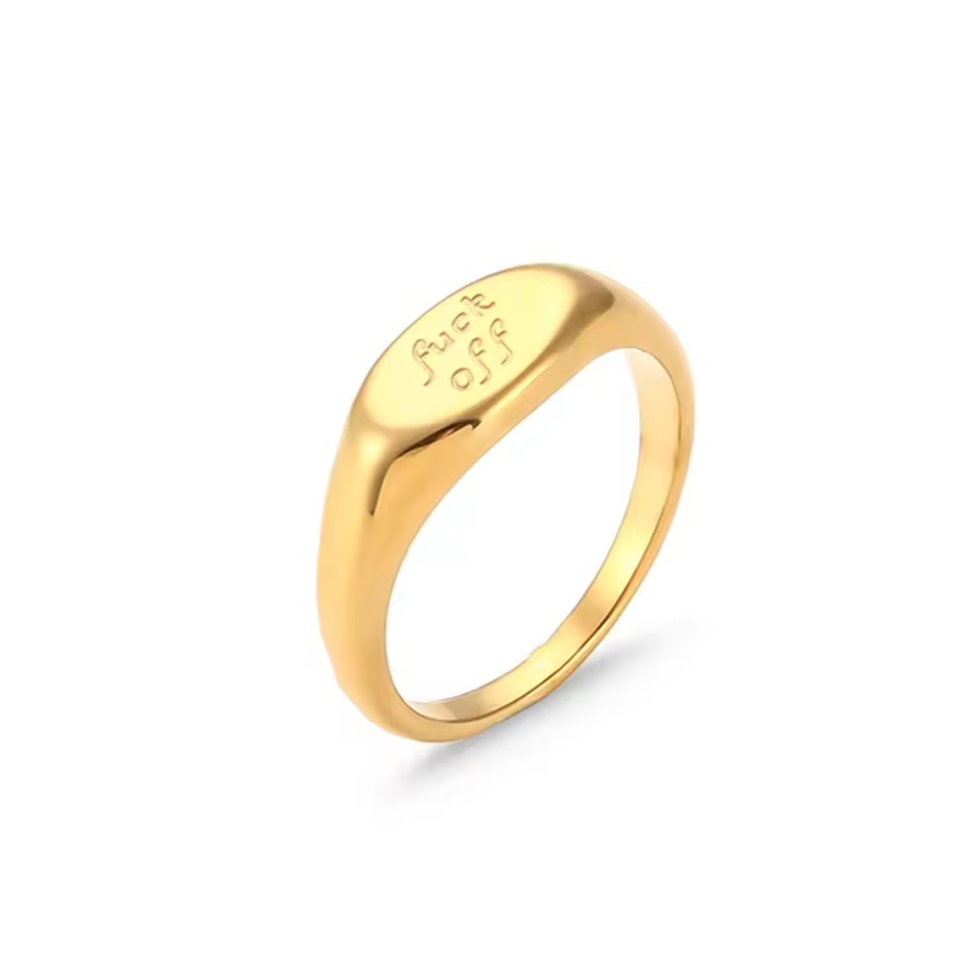 Fuck off ring, tarnish Free ring, waterproof ring, 18k PVD Gold Fuck ring, divorce rings.