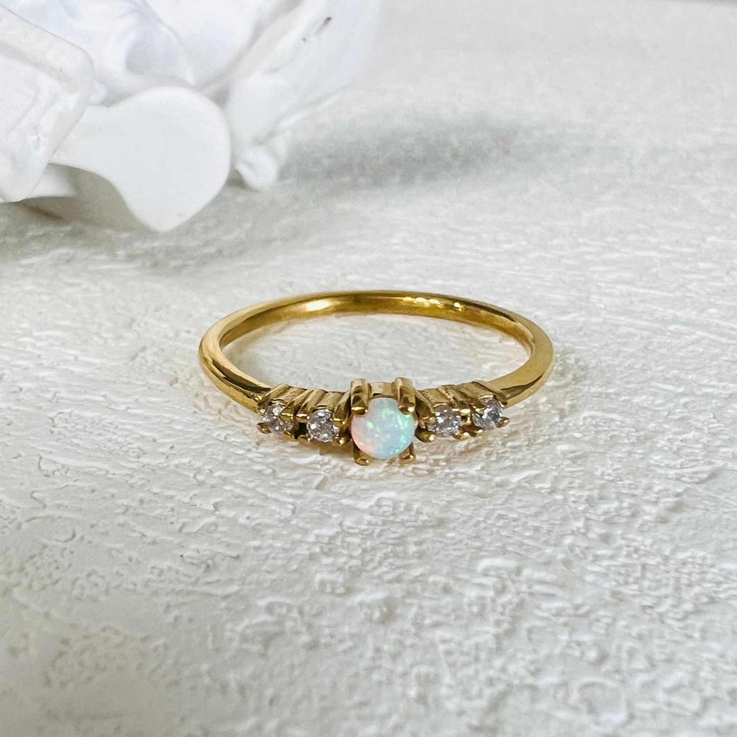 Dainty opal ring, waterproof ring, non tarnish antique opal ring style.