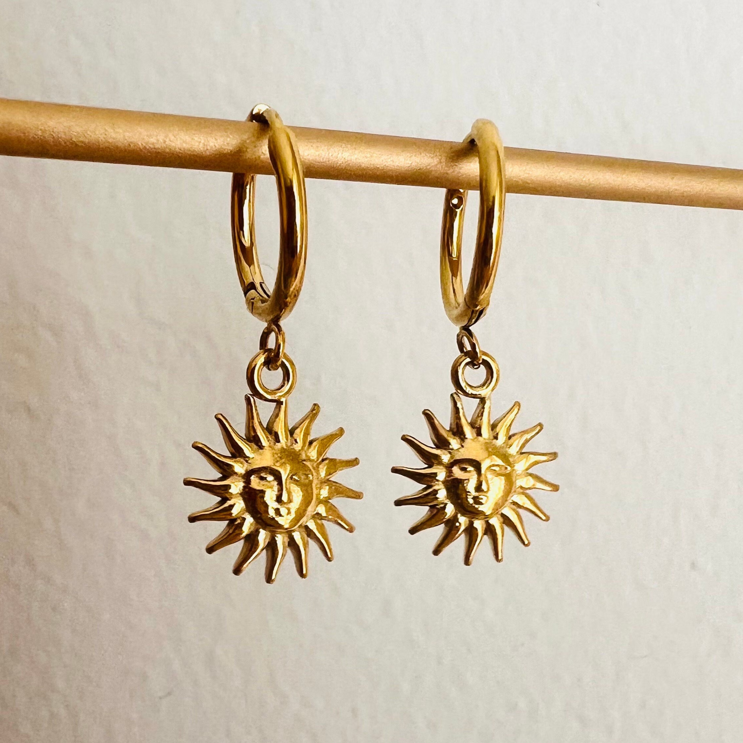 Sun earrings, waterproof earrings, celestial earrings.