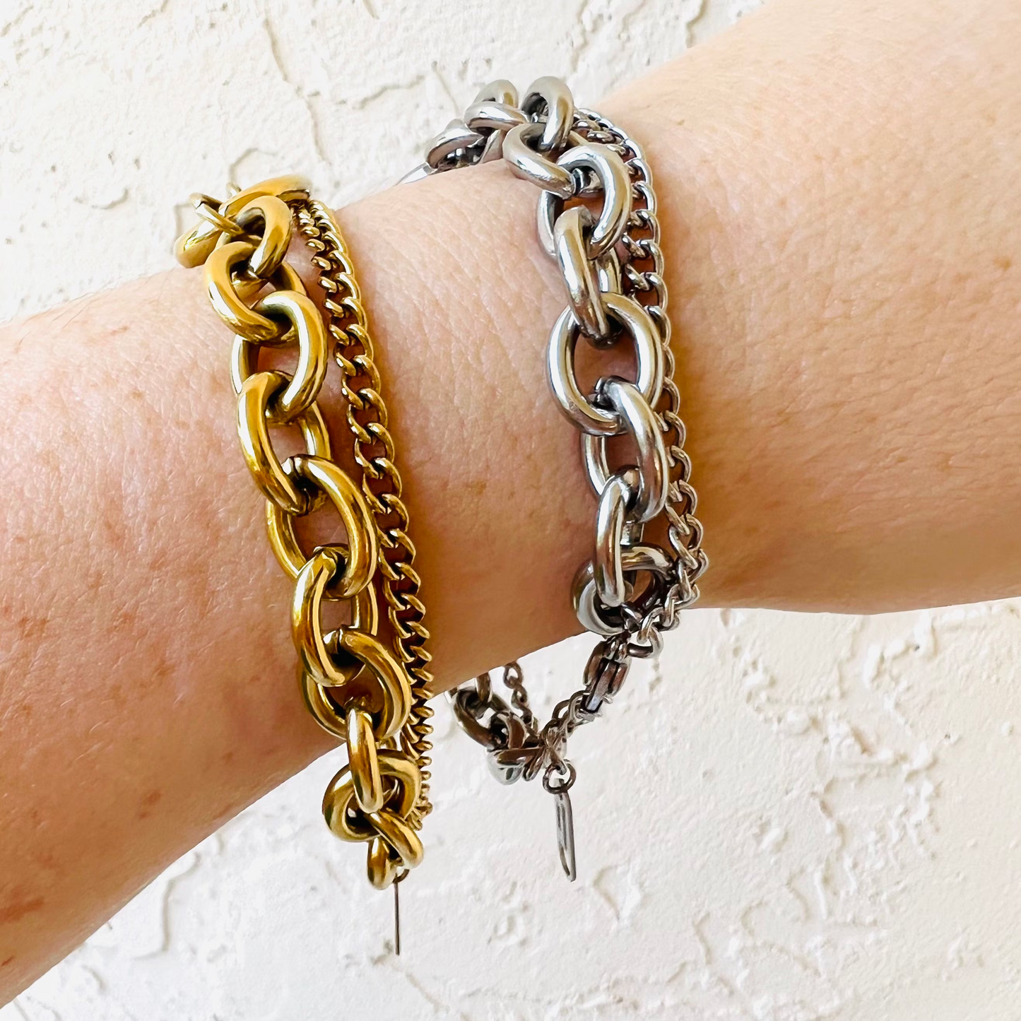 Chunky gold bracelet, waterproof chain bracelet, bracelet set, stacking bracelet.