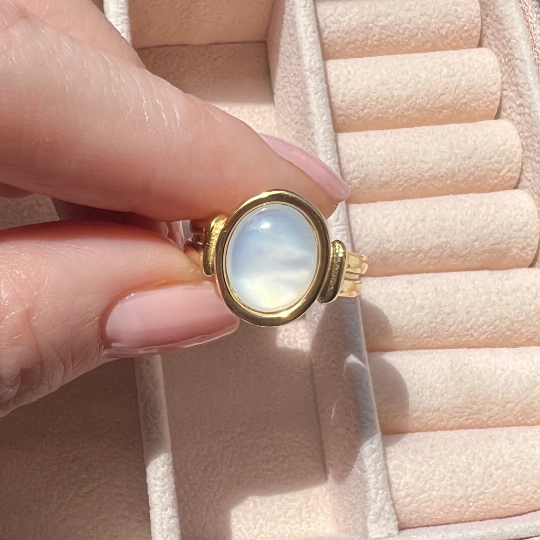 Mother of pearl ring, chunky gold ring, waterproof chunky ring.