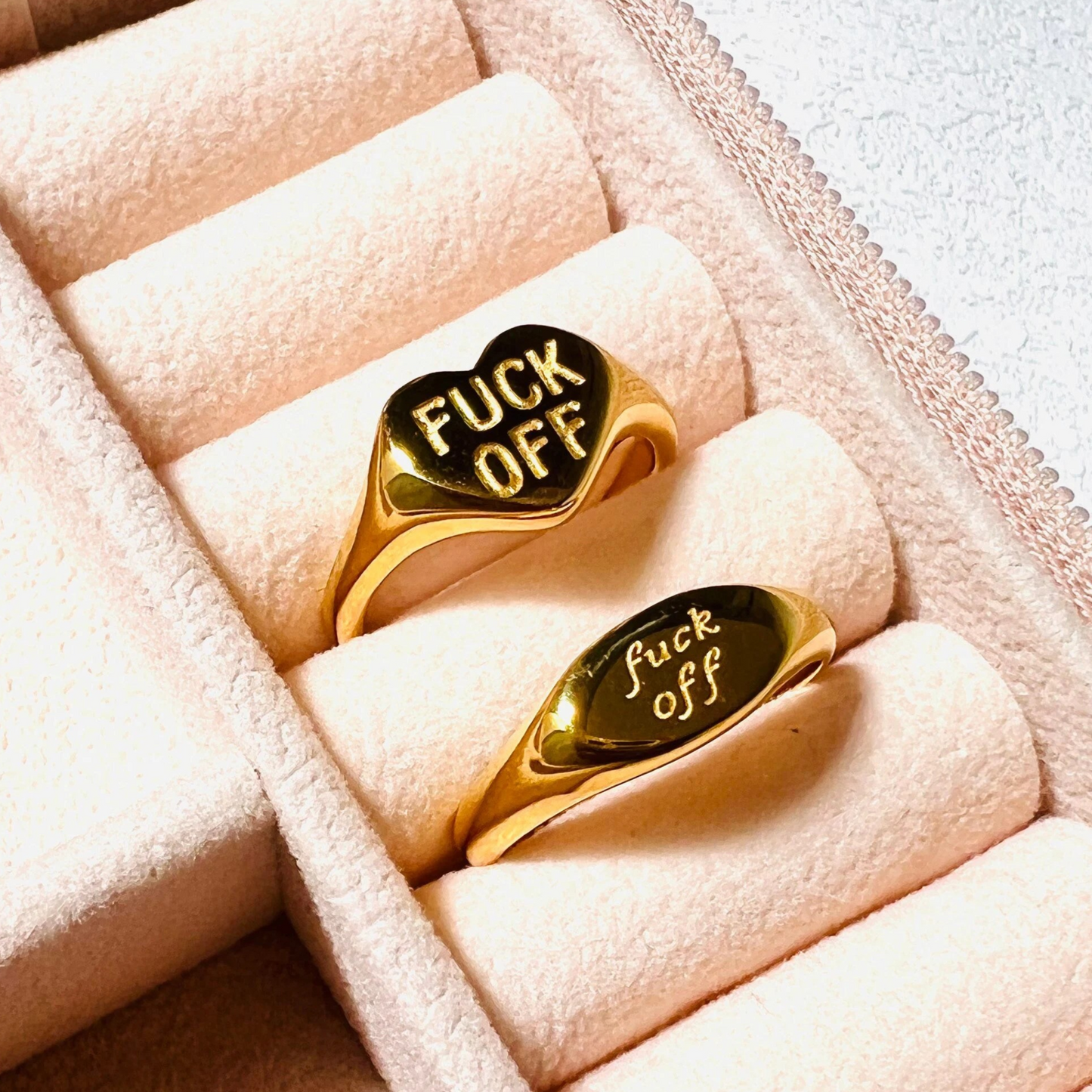 Fuck off ring, tarnish Free ring, waterproof ring, 18k PVD Gold Fuck ring, divorce rings.