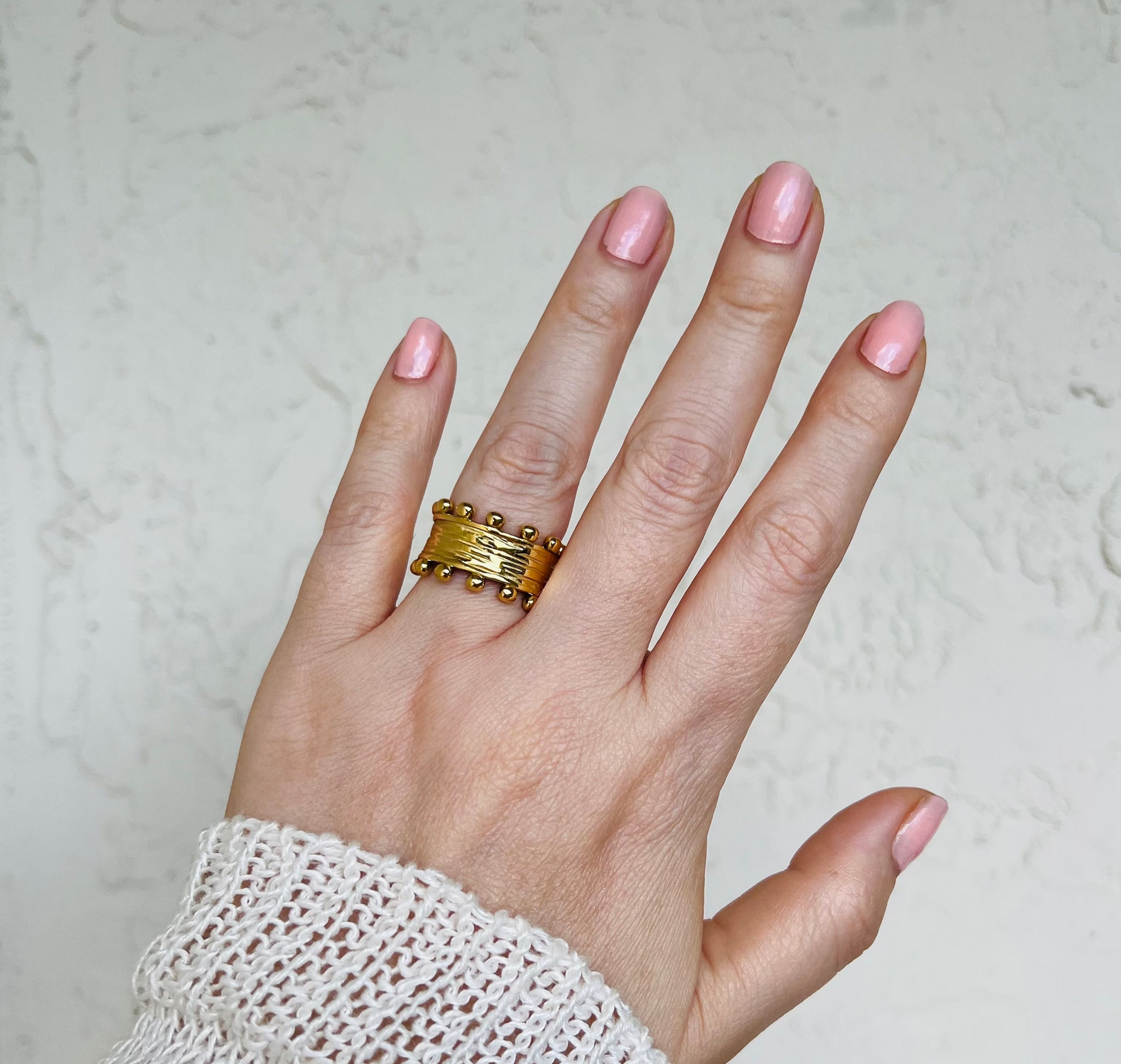 Gold hammered ring, Tarnish free ring,18K PVD gold cigar ring, Waterproof ring, irregular ring, textured ring.