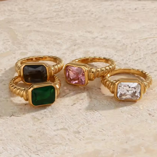 Waterproof rings, Pink diamond ring, emerald and white diamond rings, simulated stones.