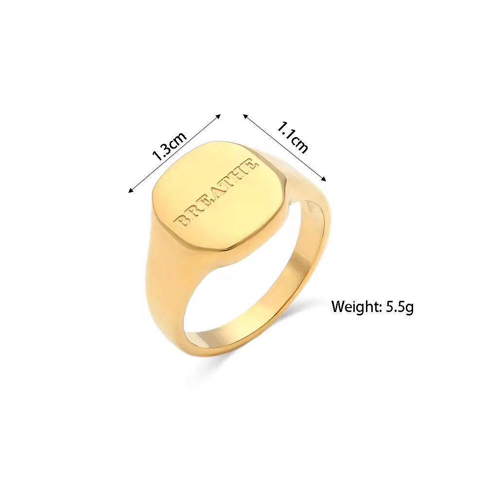 Signet ring, waterproof chunky ring, gold engraved ring.