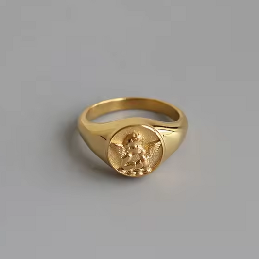 Angel ring, waterproof chunky ring, non tarnish signet ring, vintage ring look.