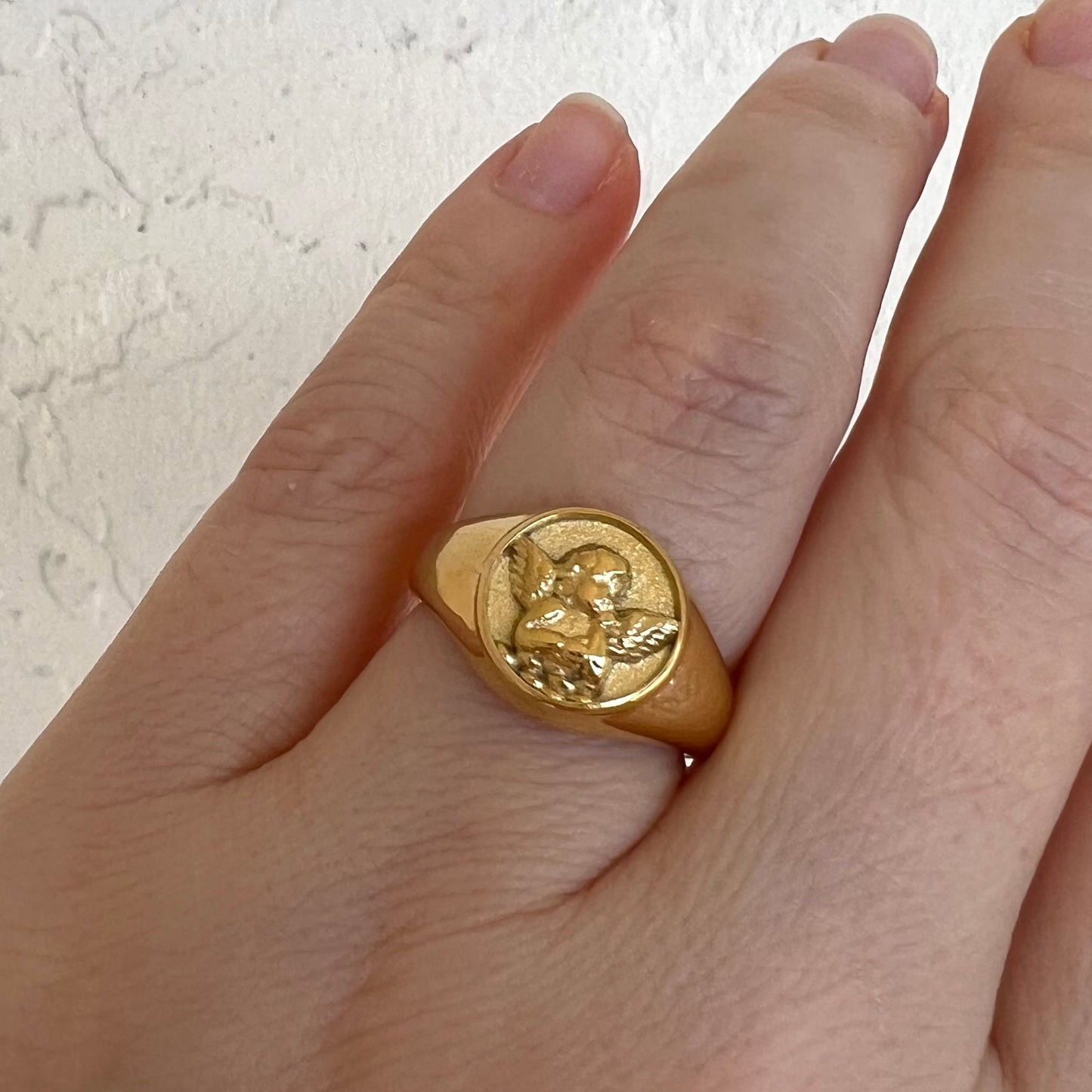 Angel ring, waterproof chunky ring, non tarnish signet ring, vintage ring look.