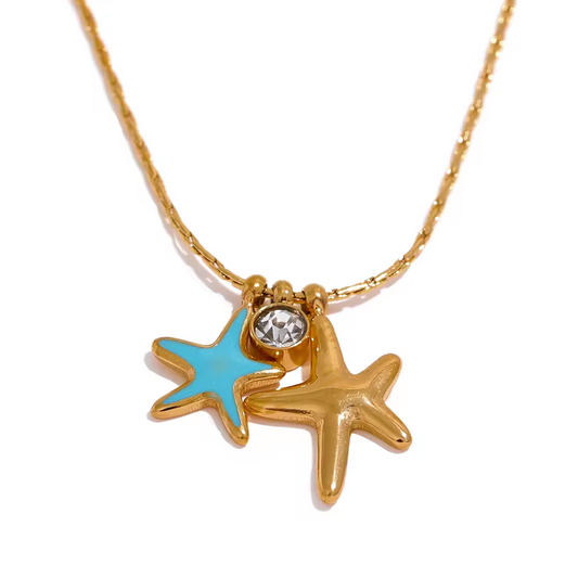 Starfish necklace, summer waterproof necklace, dainty gold beach necklace.