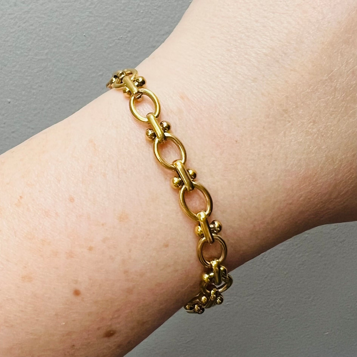 Chunky gold bracelet, waterproof chain bracelet, stacking bracelet.