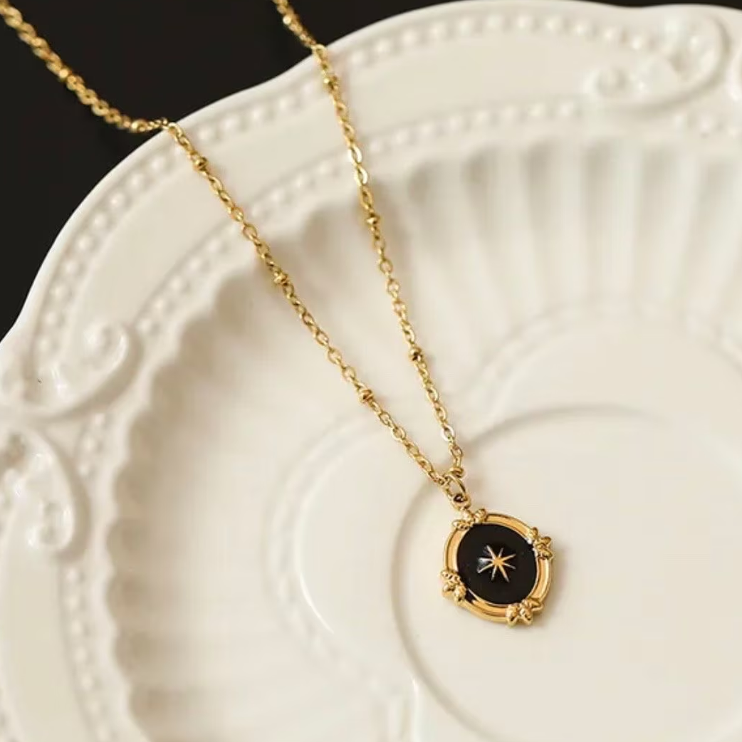 North Star Necklace, waterproof necklace, Victorian necklace inspired, black pendant necklace.